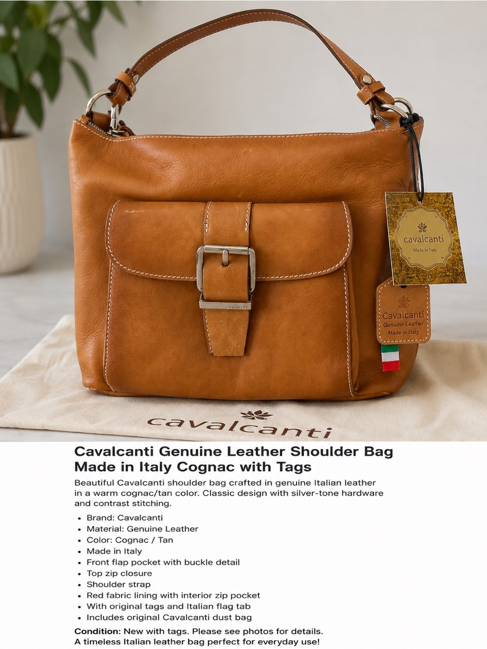 Cavalcanti Cognac Leather Shoulder Bag